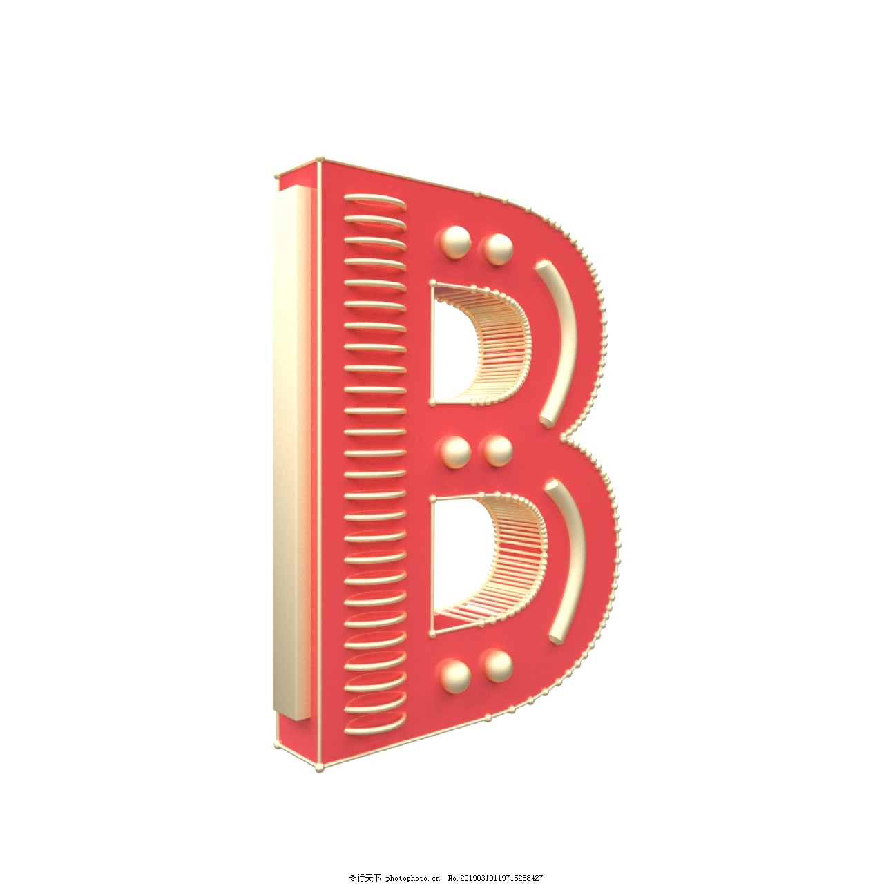 C4D红金色喜庆立体创意科技感英文数字B图片