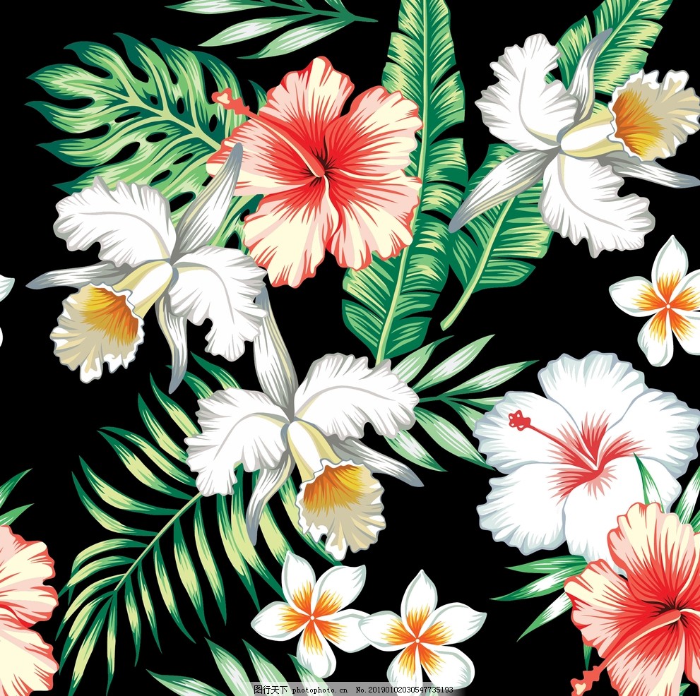 热带植物花卉无缝壁纸图片 卡通设计 广告设计 图行天下素材网