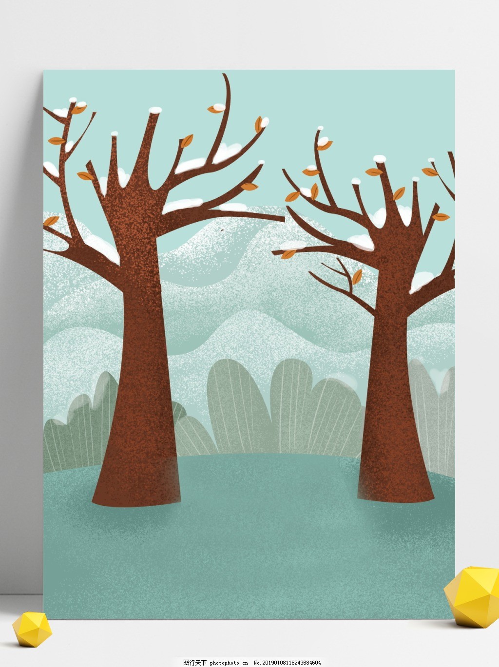 手绘森系治愈系植物树林插画背景图片_广告背景_背景底纹-图行天下素材网