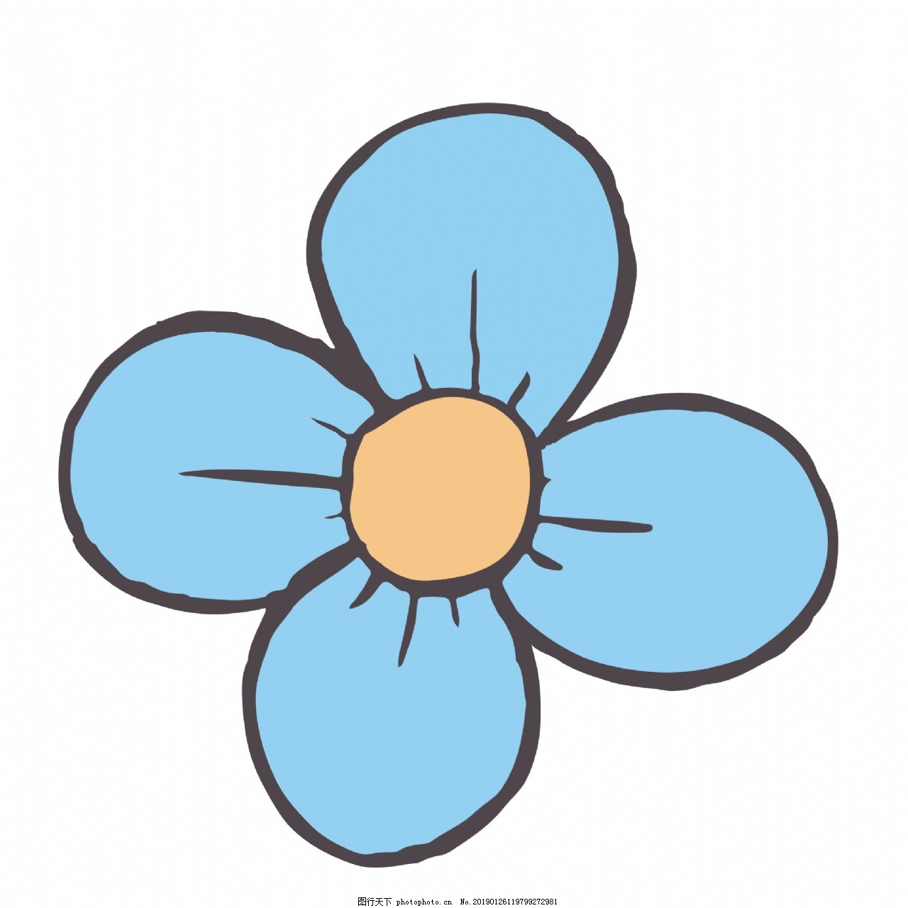 蓝色的卡通四瓣花朵图片 装饰图案 设计元素 图行天下素材网