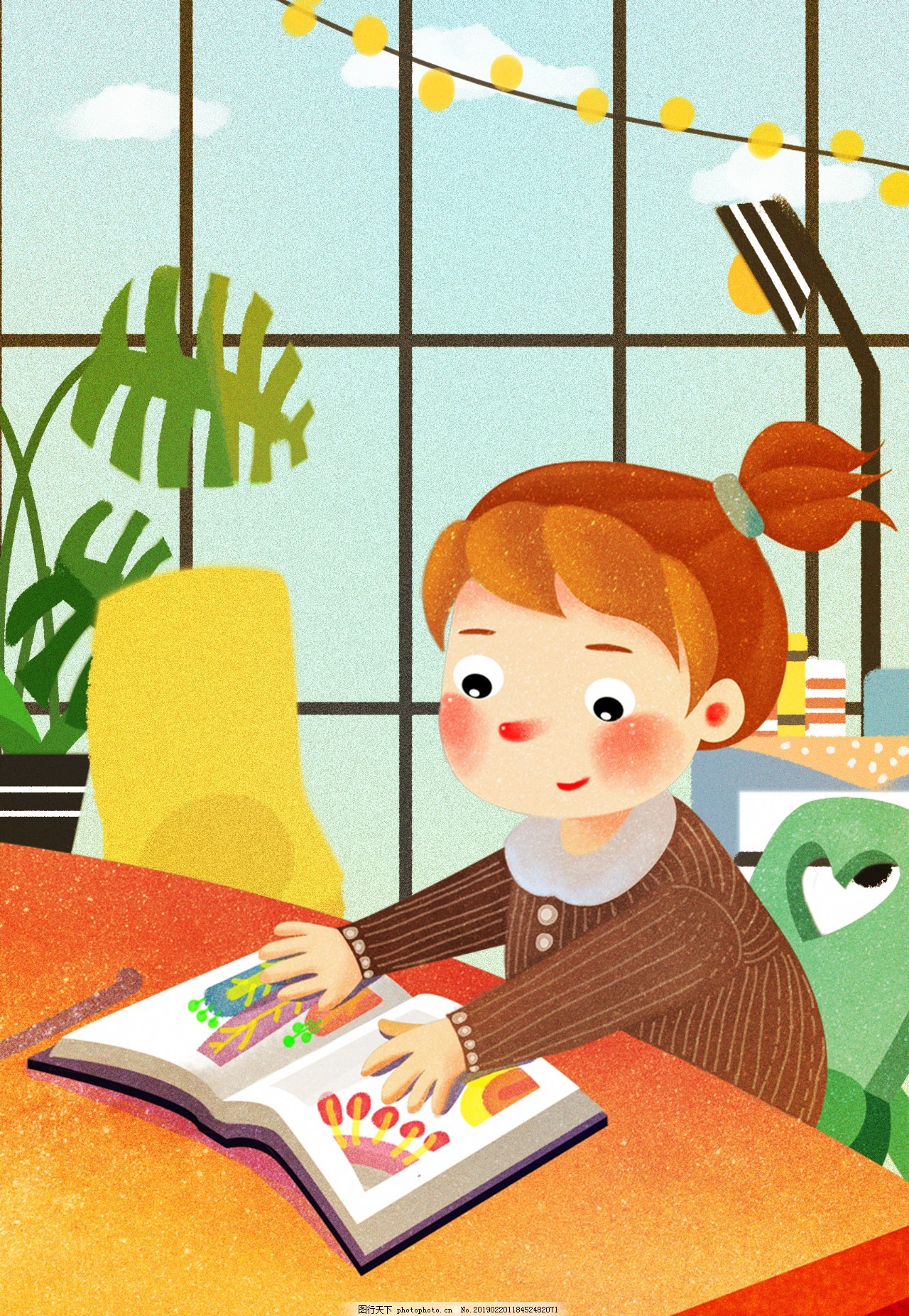 卡通看书的小孩图片素材免费下载 - 觅知网