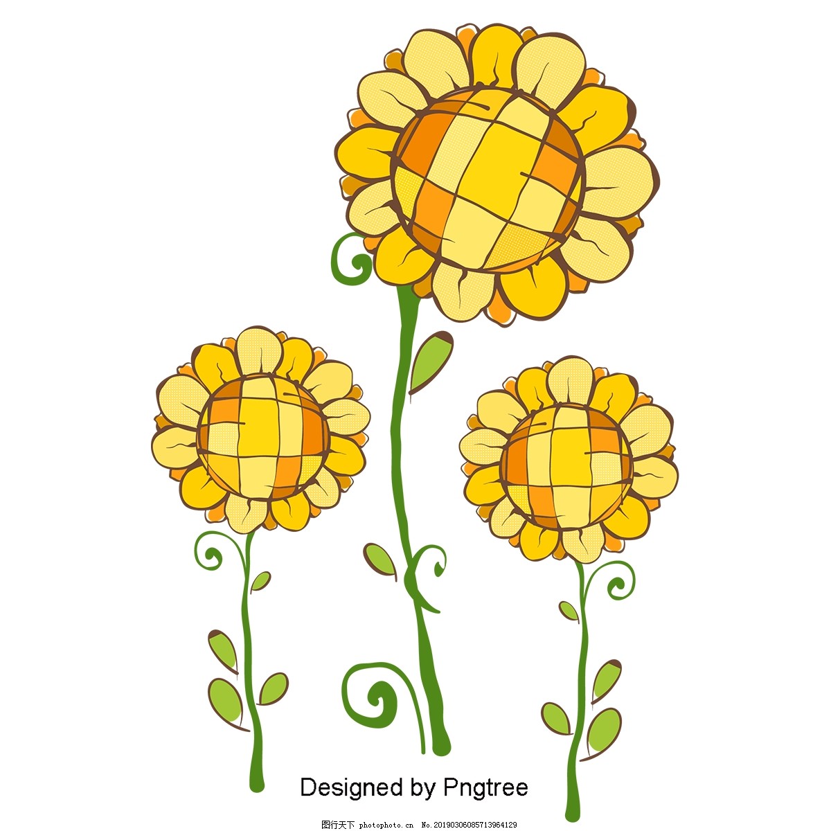 向日葵矢量卡通平面插图的花园夏季花在茎上与绿色的叶子孤立在一个白色的背景。设计元素图片_ID:376969575-Veer图库