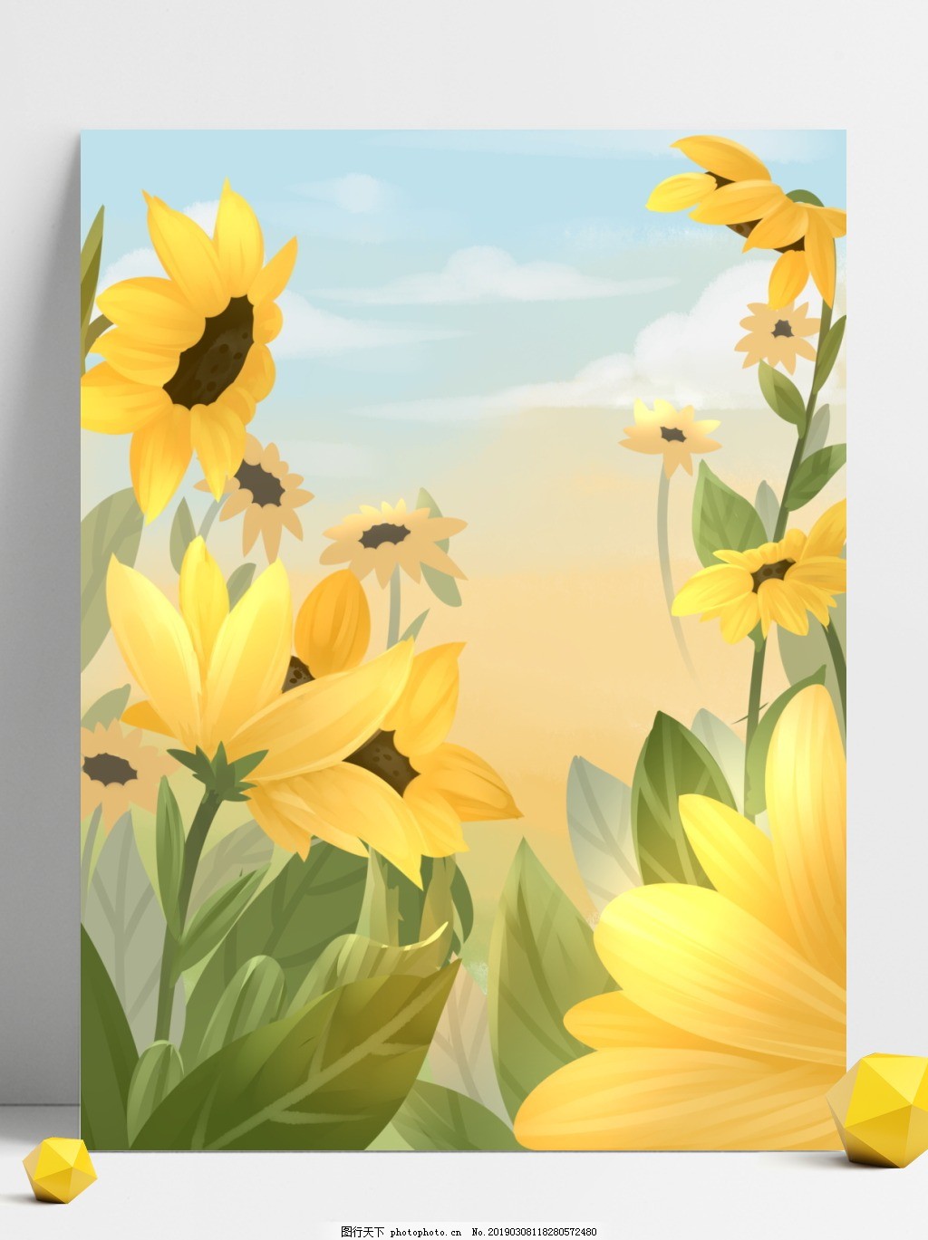 唯美向日葵植物插画背景图片 广告背景 底纹边框 图行天下素材网