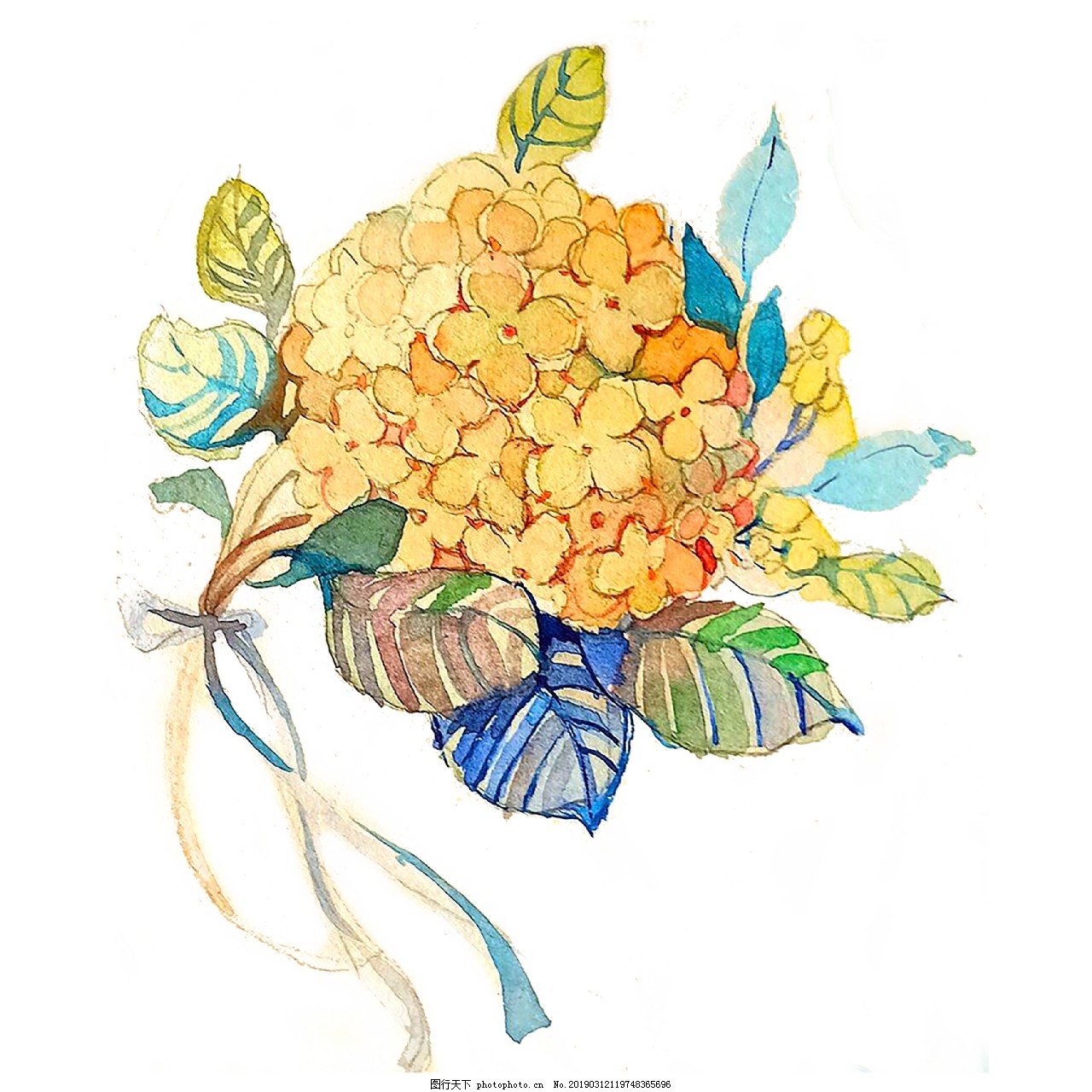 彩色植物黄色鹅黄淡黄紫阳花绣球花png花团图片 装饰图案 设计元素 图行天下素材网