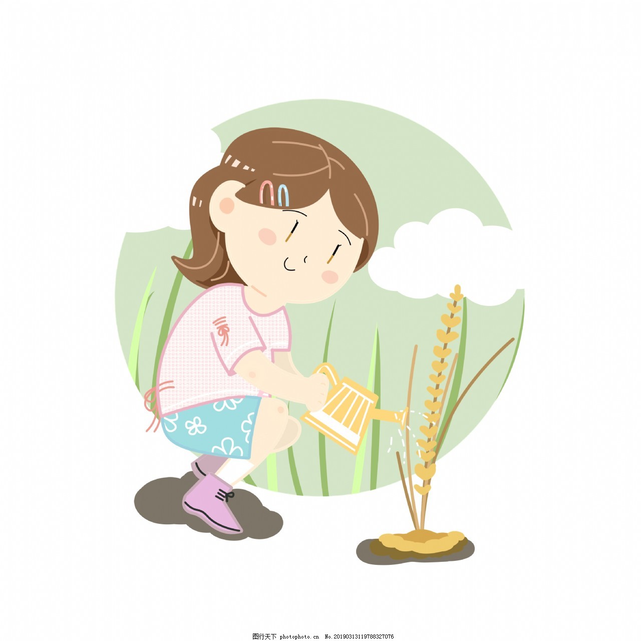 รูปArbor Day Character Illustration Watering Little Girl Grey Bucket ...