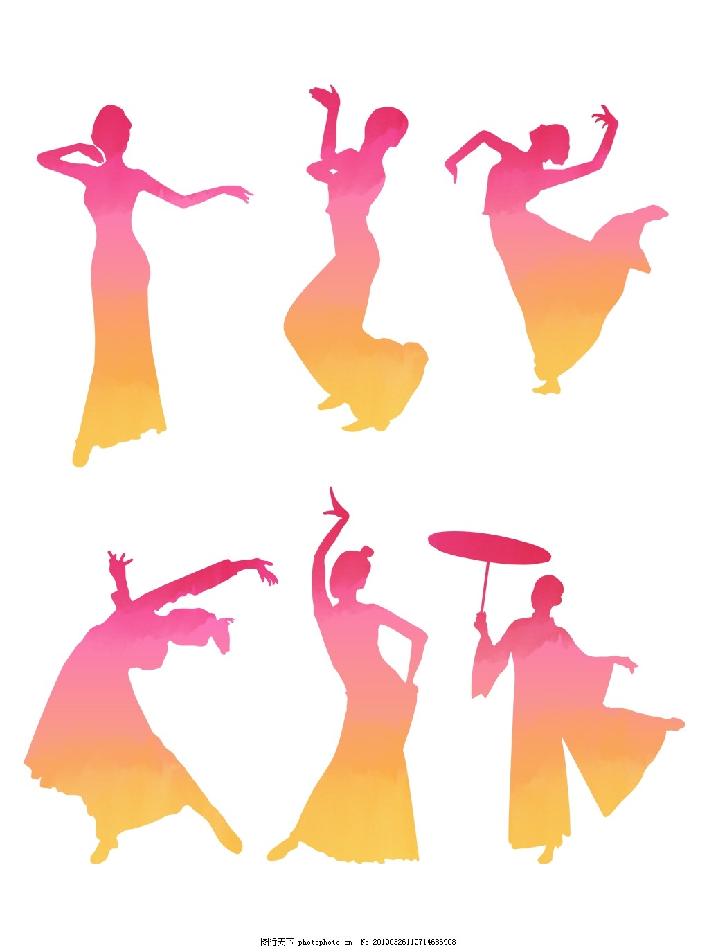 手绘水彩渐变叠加女性人物舞蹈动作剪影元素图片 装饰图案 设计元素 图行天下素材网