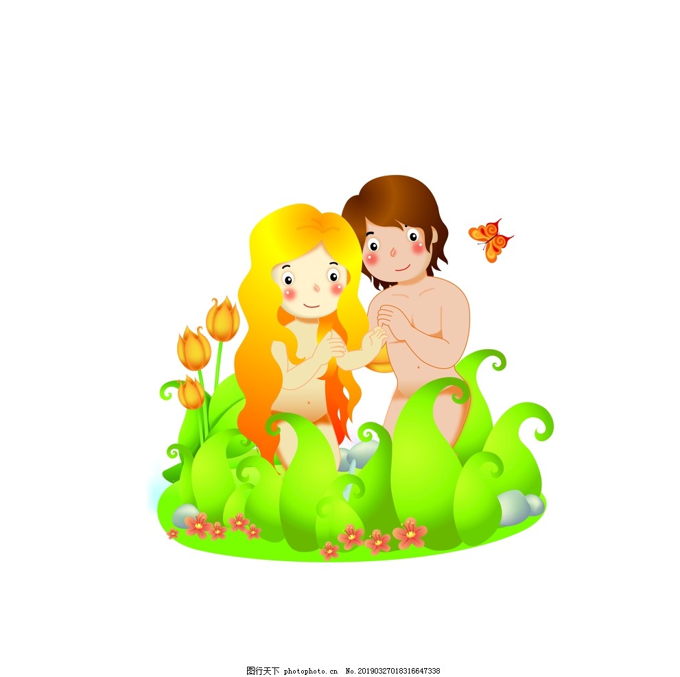 亚当和夏娃图片_动漫卡通_插画绘画-图行天下素材网