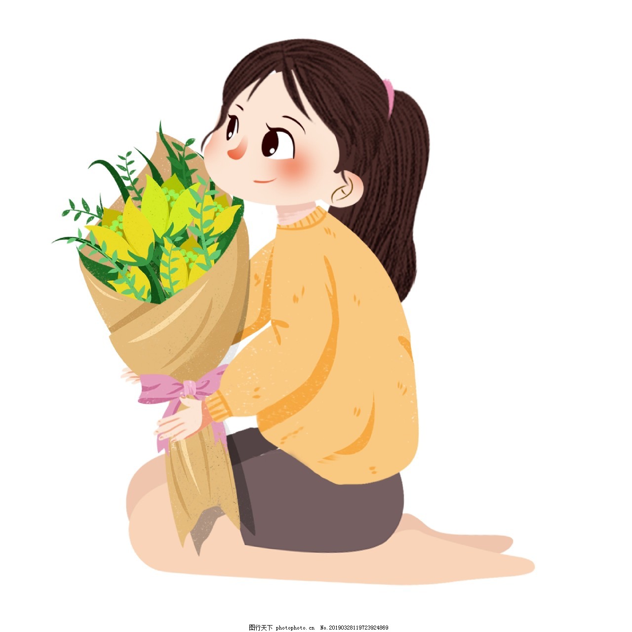 Stylish Girl Holding Flowers Free Clipart, Hand Stick Flower, Little ...