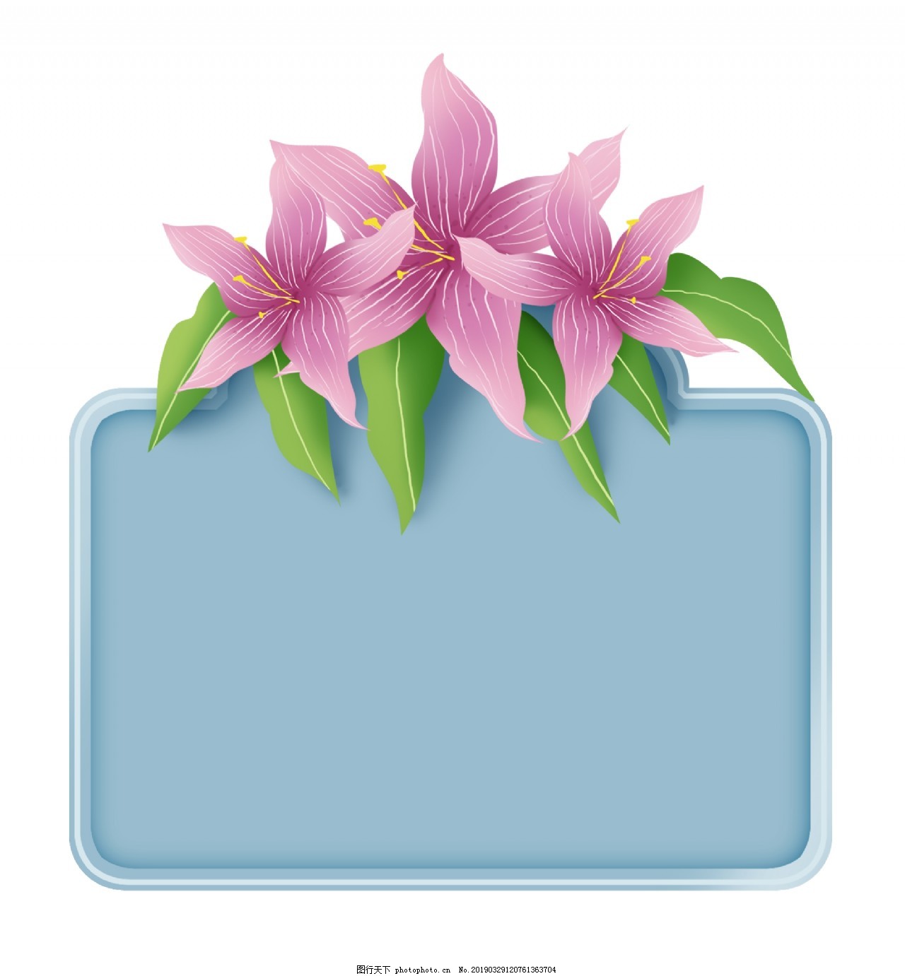 方形百合花文字框图片 纹理边框 设计元素 图行天下素材网